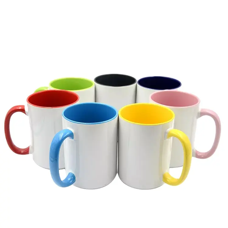 Tazza in ceramica da 15 once, tazze a sublimazione di colore all'ingrosso personalizzate tazza da caffè a colori con manico interno di alta qualità per sublimazione