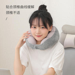 Almohada de cuello en forma de U, almohada de apoyo portátil de viaje gris para siesta en la oficina y uso en el coche - Product Image 2