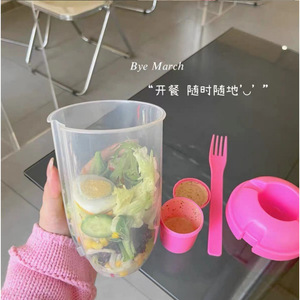 ถ้วยสลัดแบบพกพาสองชั้นพร้อมช้อนสำหรับใส่อาหารกลางวันและเก็บอาหาร - Product Image 3