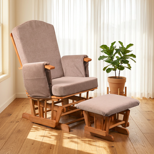 Sillón mecedora moderno grande contemporáneo de madera maciza ecológica giratorio con reposapiés - Product Image 1