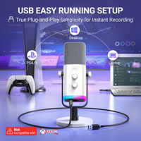 Microphone USB/XLR FIFINE AM8W dynamique pour podcast, enregistrement, jeux PC, streaming, avec lumière RVB, contrôle multifonction, microphones de jeu