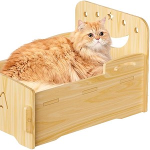 Wooden Cat <b>Bed</b> Rectangle Elevated Indoor Pet <b>Bed</b> For Cats All Seasons Cartoon Style - Product Image 1