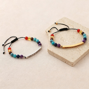 Pulsera <span class=keywords><strong>de</strong></span> 7 Chakras con Cordón Trenzado <span class=keywords><strong>de</strong></span> Piedras Naturales, Grabado con la Frase GOD IS IN CONTROL, Barra <span class=keywords><strong>de</strong></span> Acero Inoxidable Ajustable, Joyería Cristiana Unisex - Product Image 4