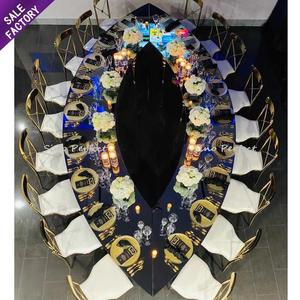 Hotel Wedding Event Banquet White Mdf Top Stainless Steel <b>Gold</b> Wedding Luxury Rectangular Dining <b>Table</b> - Product Image 1