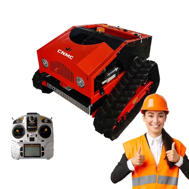 Small Industrial Grade Petrol Crawler Self Propelled Remote Control Robot Lawn Mower 4-Stroke Flail Cutting Mulch