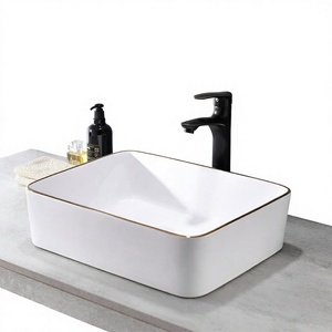Lavabo de salle de bain rectangulaire moderne en céramique avec robinet à levier monotrou pour hôtel et villa - Product Image 4