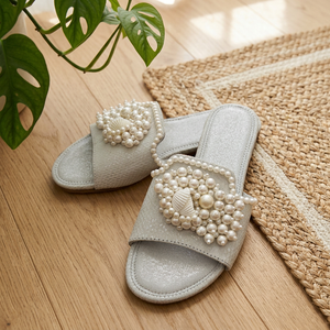Sandalias planas de cuero con cuentas de cristal para mujer de alta calidad, plantilla única Bohemia étnica TPR, plataforma superior, tapa blanca, verano y primavera - Product Image 4