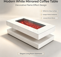 Table basse électrique de luxe noire avec miroir et flamme LED simulée, idéale pour salon et décoration intérieure