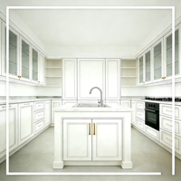 Ensemble d'armoires de cuisine blanches de style Shaker sur mesure du Vermont, en bois massif, peinture mate, style moderne, avec porte en verre fermée
