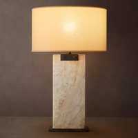 Lámpara de Mesa de Piedra Travertino Natural con Pantalla de Lino E26, Estilo Orgánico Moderno para Villa, Dormitorio, Mesita de Noche, Proyecto Personalizado, Certificación UL ETL