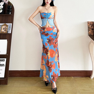 Vêtements pour femmes printemps, couleur unie, débardeur enveloppant la poitrine, jupe moulante taille basse tendance - Product Image 2