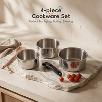 Ensemble de casseroles en acier inoxydable 304 Tri Ply 4 pièces avec poignée amovible noire PURECOOK pour la cuisine à domicile