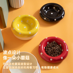 Bol en céramique pour chat, forme de champignon, antidérapant, pour chats et chiens, plat d'alimentation pour eau et nourriture avec design à large ouverture - Product Image 5