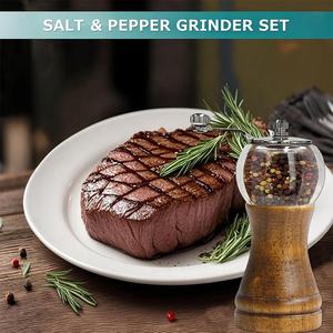 Set di macinapepe in legno acrilico di design 2 pezzi strumenti di spezie <span class=keywords><strong>da</strong></span> cucina riutilizzabili in metallo manico palmare smerigliatrice per sala <span class=keywords><strong>da</strong></span> <span class=keywords><strong>pranzo</strong></span> - Product Image 3