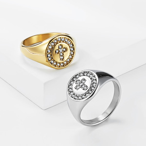 Unisex <b>Titanium</b> Steel Cross <b>Ring</b> Gold Plated Diamond Encrusted Geometric Design Gift Jewelry - Product Image 1