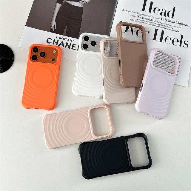 Cute Wave Texture Pattern 3D Silicone Magnetic Wireless Phone Case for IPhone17 16 15 Pro Max Shell Shockproof Back Cover