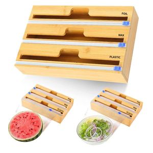 Kitchen Organizer Wrap Dispenser 3 in 1 Bamboo Wrap Dispenser with Cutter and Labels - Product Image 4
