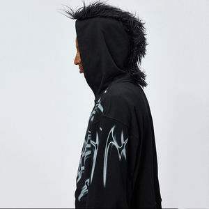 Custom Logo High Quality Winter Streetwear 500 GSM 100% Cotton <b>Fleece</b> <b>Thick</b> Heavyweight Zipper-Up Oversized Print Hoodies <b>Men</b> - Product Image 2