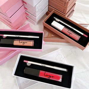 Lip gloss cair matte logo kustom tahan lama, lip liner grosir kotak kemasan lipgloss set label pribadi - Product Image 1