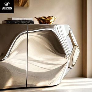 Buffet en acier inoxydable effet <span class=keywords><strong>miroir</strong></span>, console moderne à ondes irrégulières, meuble de rangement de luxe pour salon - Product Image 5