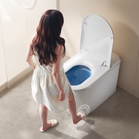 WC intelligent sans électricité, sans batterie, design moderne, blanc, à poser au sol, en céramique allongée, avec chasse d'eau à commande au pied