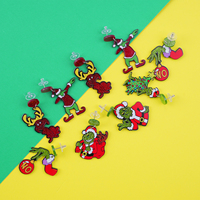 Boucles d'oreilles Grinch de vacances de Noël Sparkle Green Glitter Boucles d'oreilles géométriques percées Ornement Boucles d'oreilles Meilleur cadeau de Noël pour les fêtes