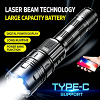 Lampe torche laser puissante rechargeable avec zoom rétractable USB pour la maison et l'extérieur, longue durée de vie de la batterie, lumière LED