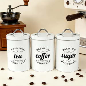 Superior Quality Vintage Style Airtight <strong>Storage</strong> Canisters Black/White Metal <strong>Tins</strong> for <strong>Kitchen</strong> Organization Coffee Tea Sugar - Product Image 2