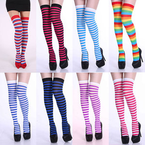Chaussettes rayées multicolores pour femmes, chaussettes pour scène/fête/cosplay, <span class=keywords><strong>bas</strong></span> élastiques confortables - Product Image 1