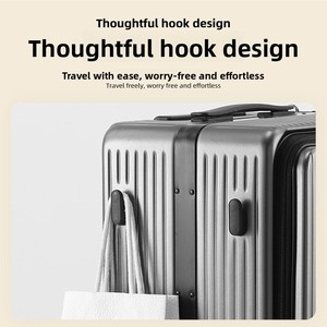 Valise 2-en-1 avec <span class=keywords><strong>sac</strong></span> à bandoulière détachable, valise à roulettes à ouverture frontale avec cadre en aluminium, chargeur USB, porte-gobelet et support pour téléphone - Product Image 4
