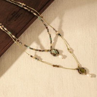 Collier superposé bohème pour femme, garnet naturel, pyrite, perle d'eau douce, coquillage, laiton, vintage, ethnique, double couche, vente en gros