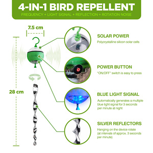 German Design Solar <b>Bird</b> Repellent 2 Pack Waterproof Blue Flash Light Deterrent Hanging Pigeon <b>Scarer</b> <b>for</b> Balcony Roof - Product Image 2