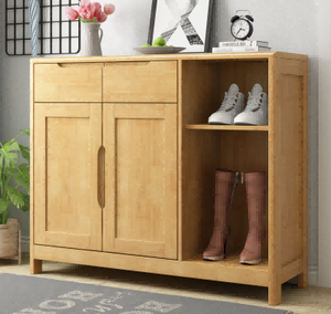 Modern Solid Wood <b>Shoe</b> Rack With 2 Shelves And Cabinet Doors Scandinavian Style Entryway Storage Furniture For Home Use - Product Image 6