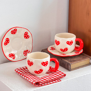 Hot Sale Handmade Heart Design Ceramic Coffee Mug and Saucer Exquisite Porcelain Tea Cup Irregular Mugs - Product Image 1