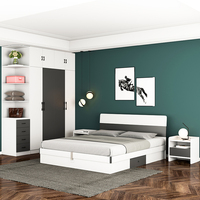 Ensemble de meubles de chambre à coucher HJ HOME, style nordique simple, lit moderne avec rangement, armoire, bureau, suite de chambre à coucher pour projets d'hôtels et d'appartements