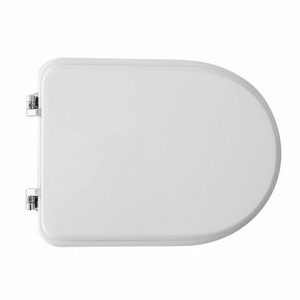 Siège de toilette rond en plastique blanc, longueur 50,5 cm, fermeture douce, design minimaliste pour salle de bain - Product Image 1