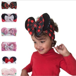 Haute qualité bébé Mickey bandeau Sequin enfants grand arc bandeau extensible pas cher filles infantile fête <span class=keywords><strong>Minnie</strong></span> oreille bandeau pour fille - Product Image 1