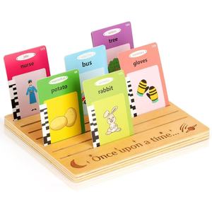 Soporte de madera para tarjetas educativas para niños, bandeja de exhibición de escritorio de madera maciza de 20 cm x 20 cm para tarjetas de aprendizaje - Product Image 1