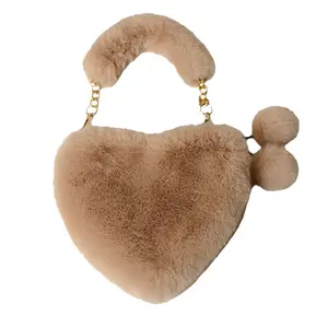 Autumn Winter Fur Handbag Sweet Beauty Heart Shape Purse Set Imitation Rabbit Faux Fur Bag High Appearance Plush for Woman PU ST