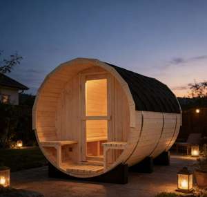 Sauna de Vapor en Forma de Barril con Descuento del 10%, para 4-6 Personas, para Terapia de Tejidos Profundos, Eficiente Energéticamente, Sauna de Madera Sólida Grande - Product Image 1