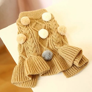 Robe tricotée pour chien, couleur unie, en coton, design mignon pour Teddy Bichon Frise Pomeranian, vêtements chauds pour l'automne et l'hiver - Product Image 3
