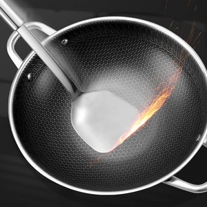 Poêle à frire en acier inoxydable 304 32cm Wok antiadhésif en nid d'abeille avec double oreilles Wok en acier de Chine - Product Image 6