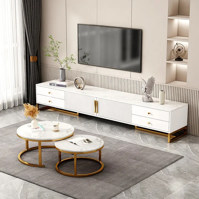 Mueble de televisión de lujo moderno para hotel, mueble de televisión moderno con panel superior E1 para sala de estar