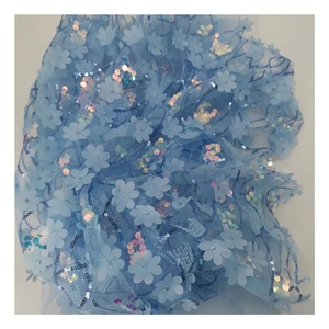 Lue-tela de lentejuelas policromáticas cortadas con láser, tela para vestido de fantasía francesa bordada con hierba de ylon, 3 owers - Product Image 2