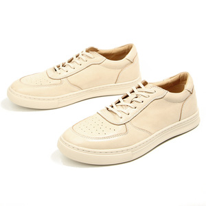 Off White Slightly Distressed Vegetable Tanned <b>Leather</b> <b>Sneakers</b> Lace Up Breathable Youth Walking Shoes - Product Image 3