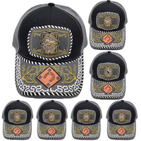 Gorra de camionero personalizable con patrón metálico 3D de herradura, estilo vaquero mexicano, étnico, occidental, de moda, de lona y malla, para exteriores y playa