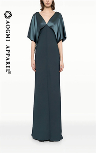 Abito ecologico da donna di alta moda di alta moda stile mantello in raso con scollo a V lungo a trapeazione - Product Image 3