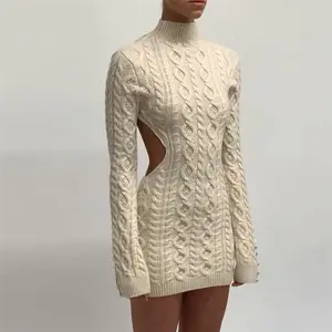 Sonbahar uzun kollu balıkçı yaka örme kazak elbiseler kadın sonbahar yeni sıcak Streetwear ince streç Mini Bodycon elbise C13891