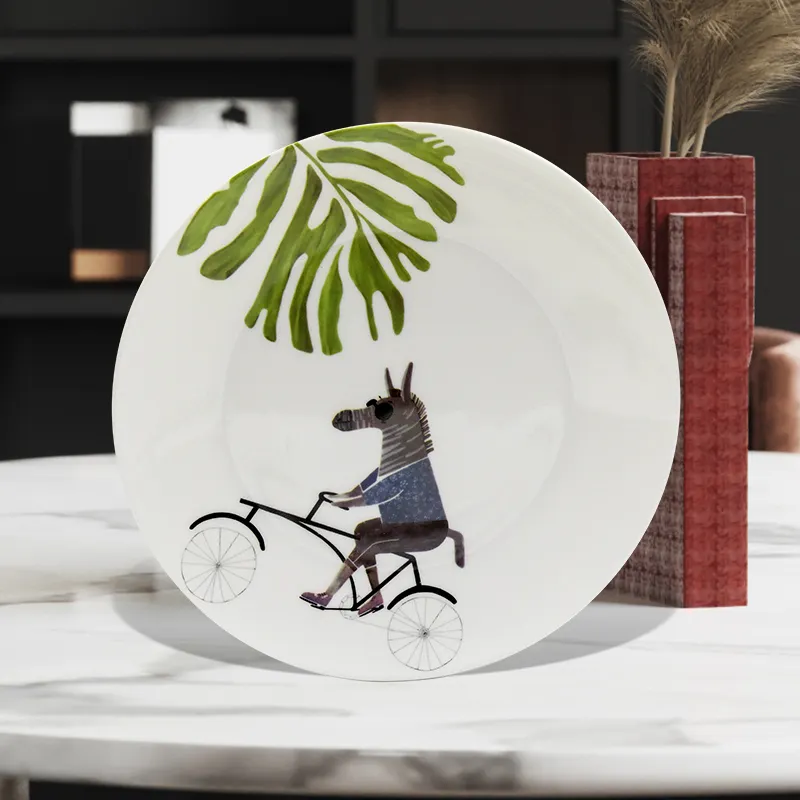Hot sale hand painting tableware animal design printed ceramic dinner plates tableware dolomite