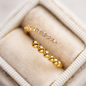 ROXI 925 Sterling Silver Beads Diamond Adjustable <b>Open</b> <b>Ring</b> in 18k Gold Plated - Product Image 4